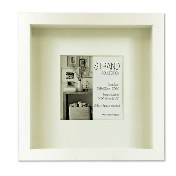 Strand Collection - Rib White MDF Frame - Frame Size 230 x 230mm - Mount Ope 120 x 120mm - Glass - BOX OF 18