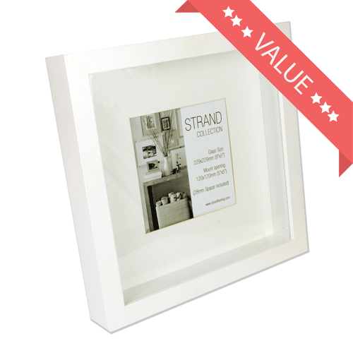 Strand Collection - Rib White MDF Frame - Frame Size 230 x 230mm - Mount Ope 120 x 120mm- (1mm perspex glazing) - BOX OF 18