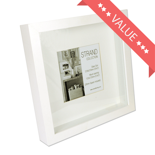 Strand Collection - Rib White MDF Frame - Frame Size 230 x 230mm - Mount Ope 120 x 120mm - Glass - BOX OF 18