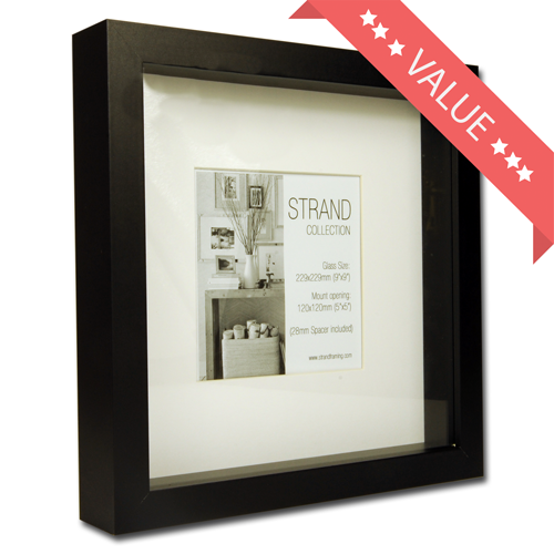 Strand Collection - Rib BLACK MDF Frame - Frame Size 230 x 230mm - Mount Ope 120 x 120mm- (1mm Perspex Glazing) - BOX OF 18